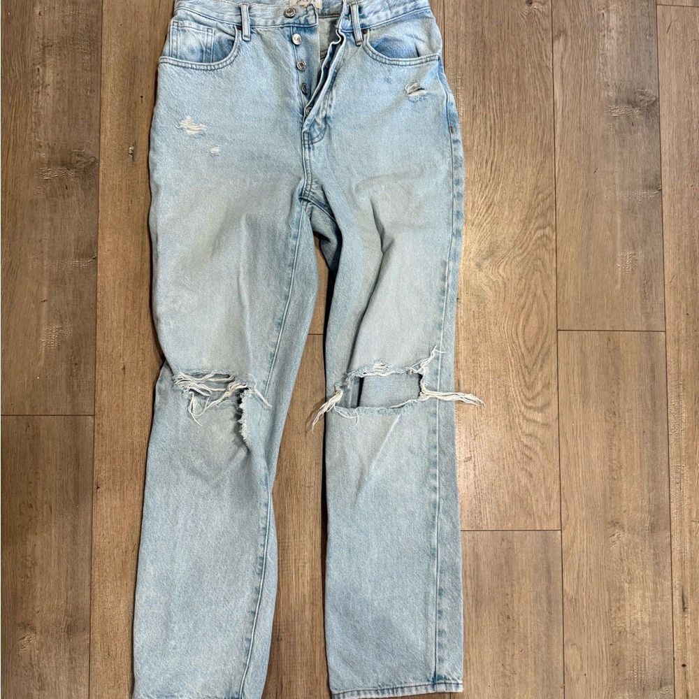 Light Blue Distressed Jeans, PAC Sun Dad jean style, size 26